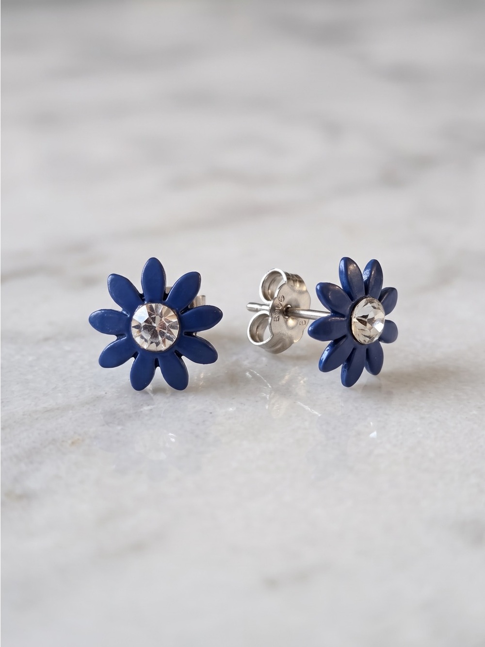 Blue Flower Crystal Center Stud Earrings - Women Jewelry